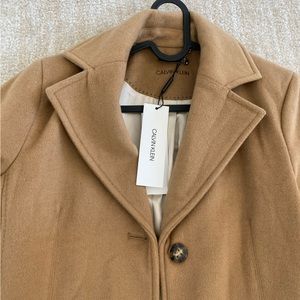 Calvin Klein Single Breasted Camel Wool Coat